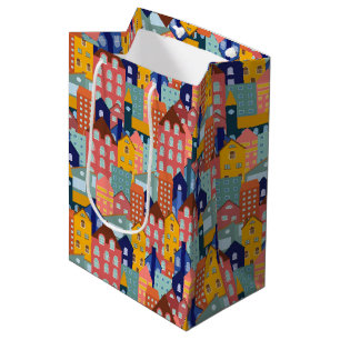 Neighborhood Block City Houses Pattern Medium Gift Bag