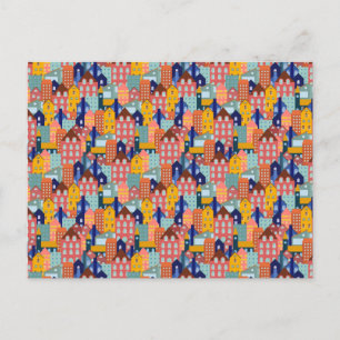 Neighborhood Block City Houses Pattern Postcard