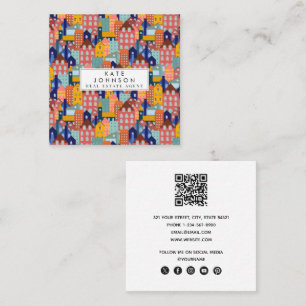 Neighborhood Block City Houses QR Code Square Business Card