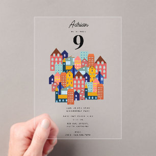 Neighborhood Block Party Kids Birthday Acrylic Invitations
