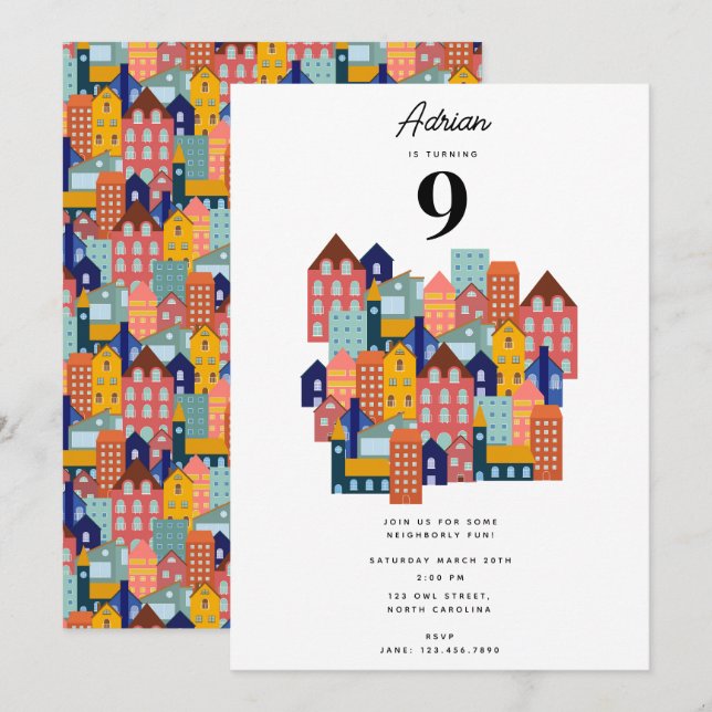 Neighborhood Block Party Kids Birthday Invitation (Front/Back)