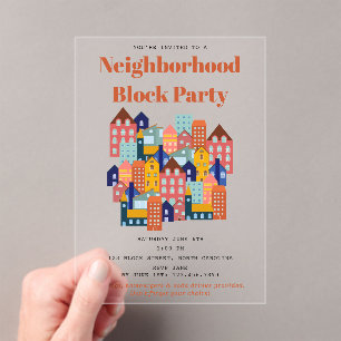 Neighborhood Block Party Meet Your Neighbors Acrylic Invitations
