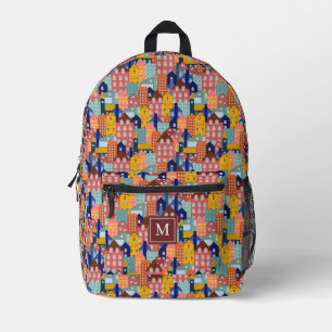 Neighborhood City Houses Pattern Printed Backpack