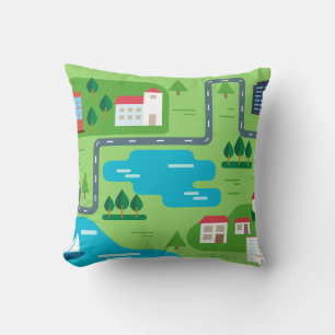 Neighborhood Illustration Roadmap Illustration Throw Pillow