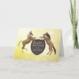 Neighbour, a birthday card with rearing horses