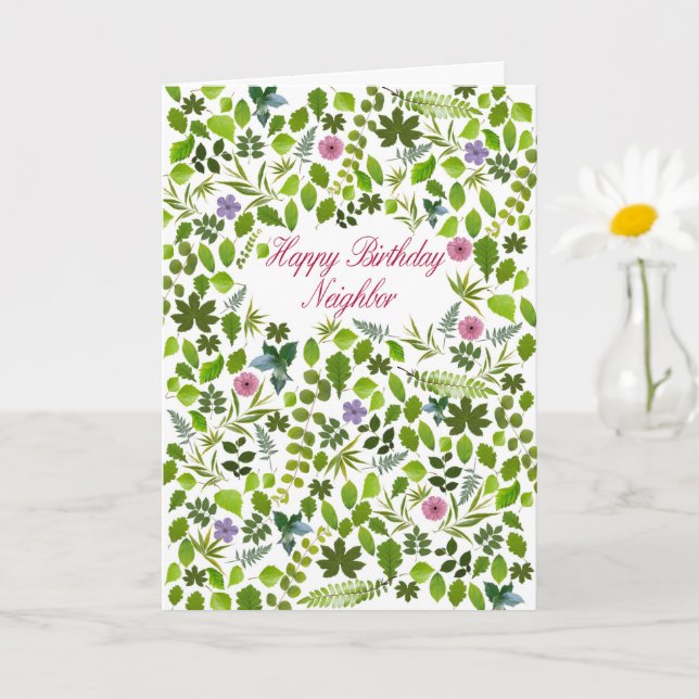 Neighbour Birthday Scattered Leaves Card (Small Plant)