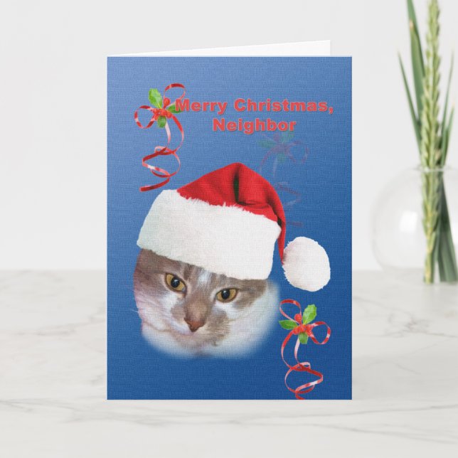 Neighbour, Christmas, Cat in Santa Hat Holiday Card (Front)