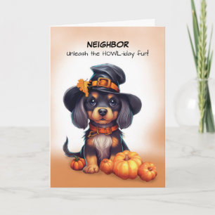 Neighbour Halloween Cute Black Dog Wearing Hat Card