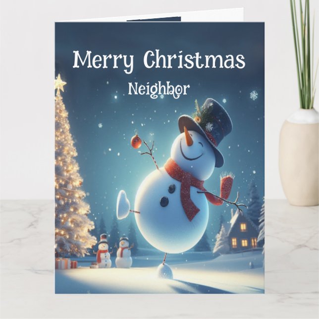Neighbour Happy Snowman Hot Chocolate Christmas Card (Front)