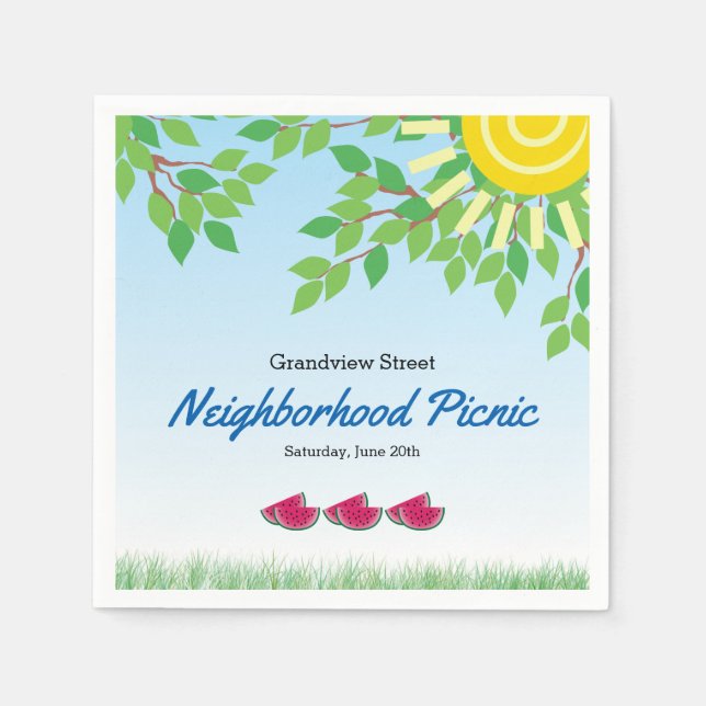 Neighbourhood Picnic with Watermelon & Sun Napkin (Front)