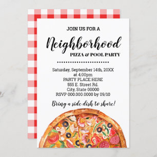 Neighbourhood Pizza & Pool Summer Party Bash Invitation