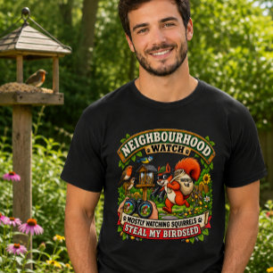 Neighbourhood Watch Funny Squirrel Birdwatching  T-Shirt