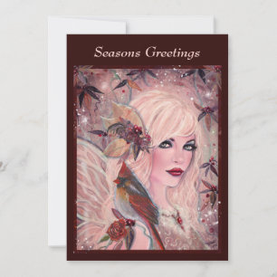 Neira Fairy with cardinal By Renee Lavoie  Holiday Card