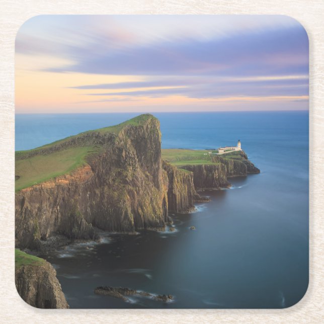 Neist point lighthouse on Skye at sunset Square Paper Coaster (Front)