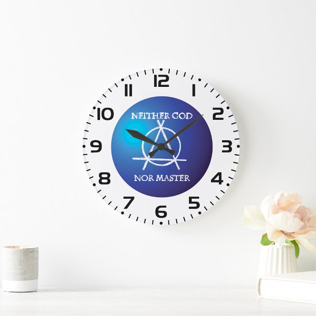Neither God Nor Master Anarchy Symbol  Large Clock (Creator Uploaded)