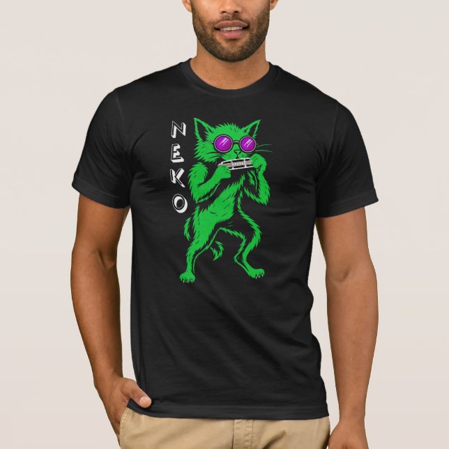 Neko Harmonica Blues Chat T-Shirt (Devant)