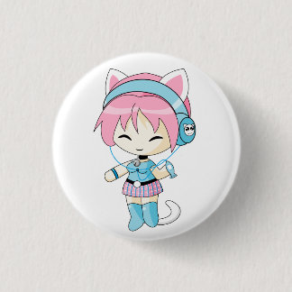 Neko Headphones Girl 1 Inch Round Button