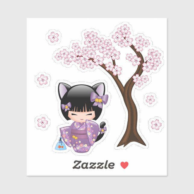 Neko Kokeshi Doll - Cat Ears Geisha Girl (Sheet)