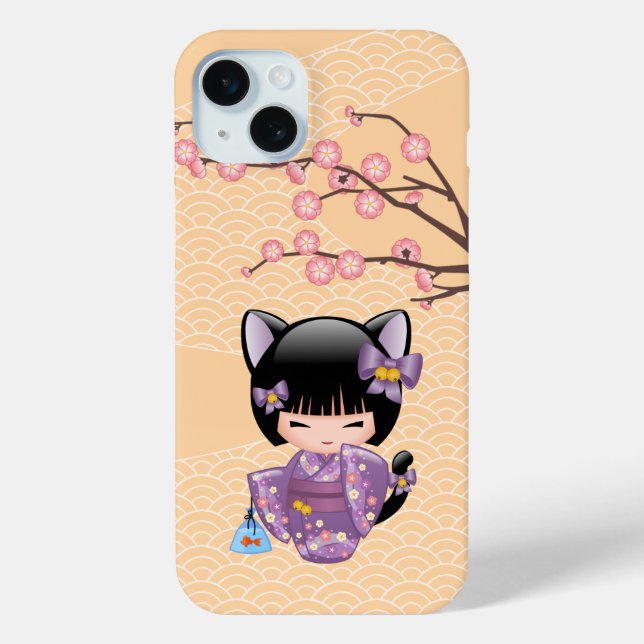 Neko Kokeshi Doll - Cat Ears Geisha Girl Case-Mate iPhone Case (Back)