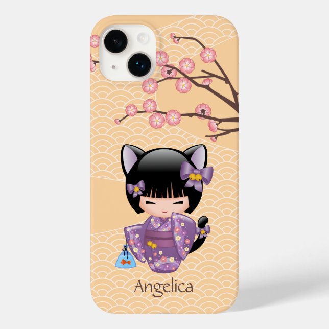 Neko Kokeshi Doll - Cat Ears Geisha Girl Case-Mate iPhone Case (Back)