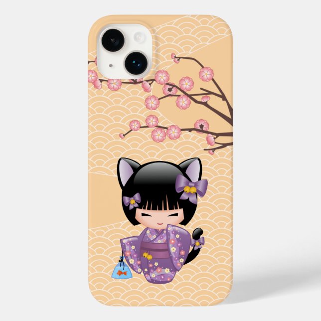 Neko Kokeshi Doll - Cat Ears Geisha Girl Case-Mate iPhone Case (Back)