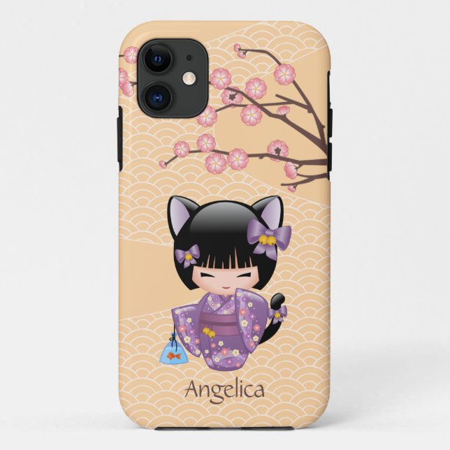 Neko Kokeshi Doll - Cat Ears Geisha Girl Case-Mate iPhone Case (Back)