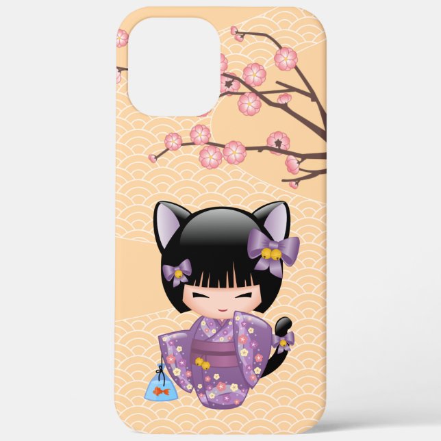 Neko Kokeshi Doll - Cat Ears Geisha Girl Case-Mate iPhone Case (Back)
