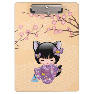 Neko Kokeshi Doll - Cat Ears Geisha Girl Clipboard