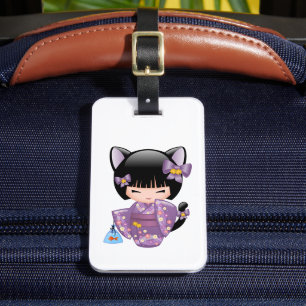 Neko Kokeshi Doll - Cat Ears Geisha Girl Luggage Tag