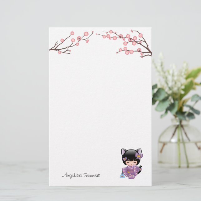 Neko Kokeshi Doll Cat Ears Geisha Girl Stationery (Standing Front)