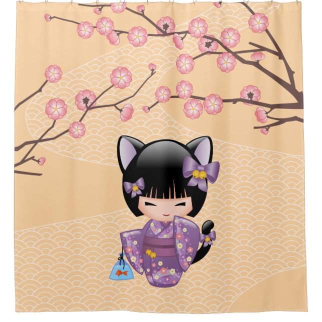 Neko Kokeshi Doll Cat Ears Geisha Girl Yellow (Front)