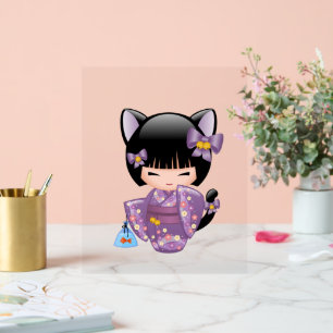 Neko Kokeshi Poupée - Cat Ears Geisha Girl