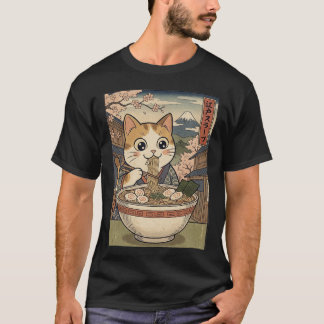 Neko Ramen Dreams – Japanese Woodblock Style Cat T T-Shirt