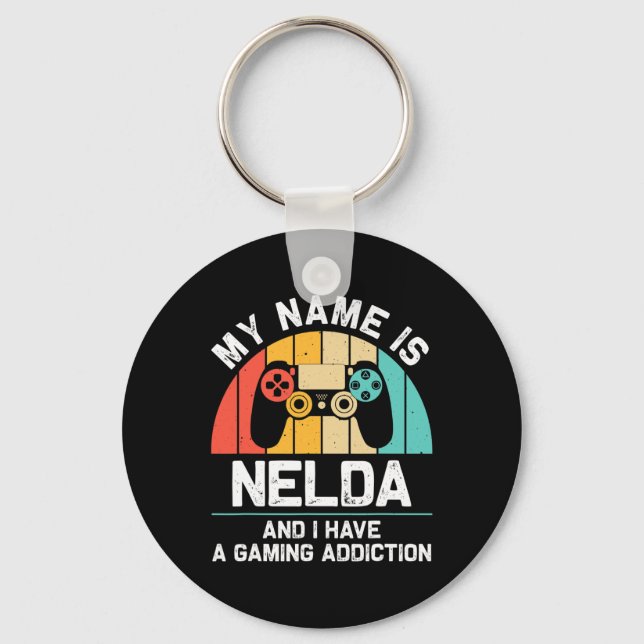 Nelda Gift Name Personalized Funny Gaming Geek Bir Keychain (Front)