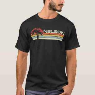 Nelson Surname 80s 90s Vintage Sunset with Palm Tr T-Shirt