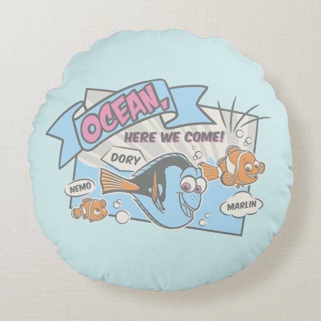 Nemo, Dory & Marlin | Ocean Here we Come Round Pillow (Front)