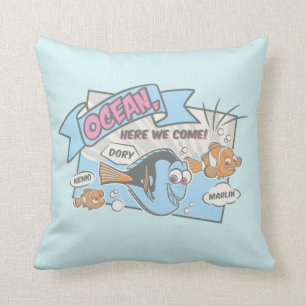 Nemo, Dory & Marlin Ocean Here we Come Throw Pillow