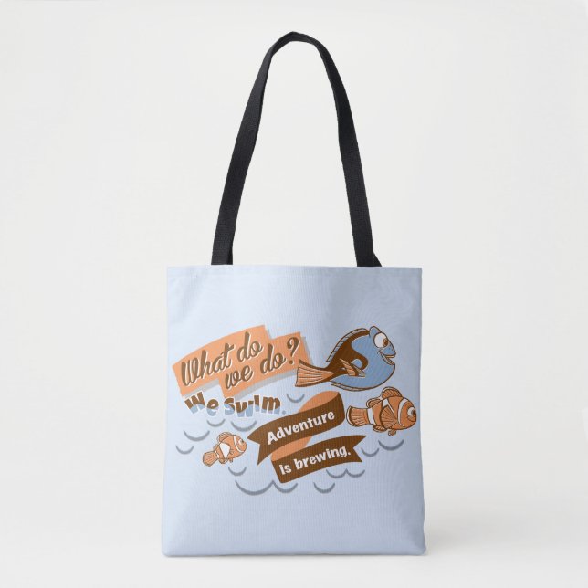 Nemo, Marlin & Dory | Adventure is Brewing Tote Bag (Front)