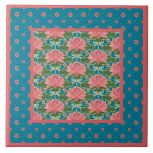 Nénuphars roses, libellules bleues : Carreau de