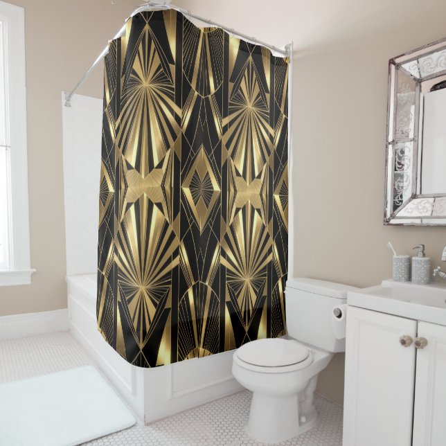 Neo Art Deco Black Gold Geometric Gatsby Bathroom (In Situ)
