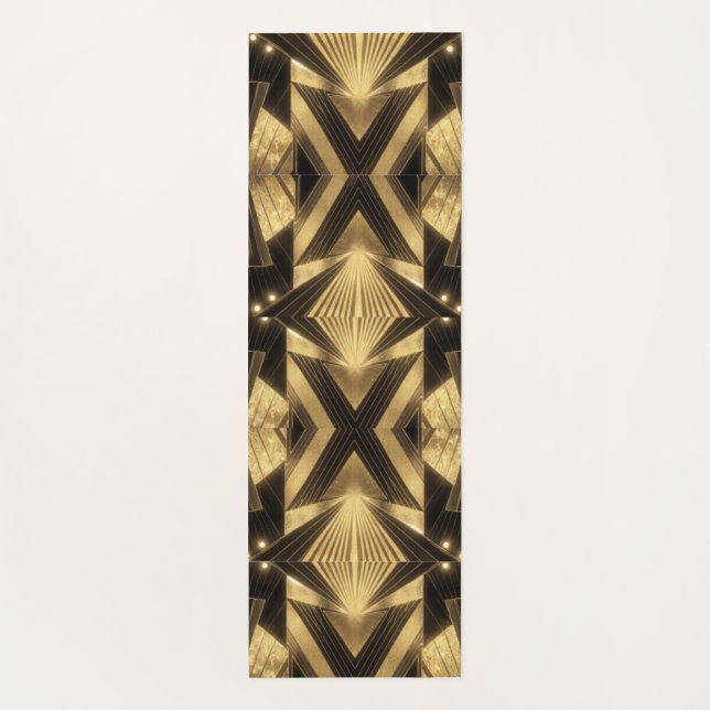 Neo Art Deco Black Gold Geometric Gatsby  Yoga Mat (Back)