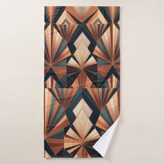 Neo Art Deco Teal Copper Geometric Sunburst (Serviette de bain)