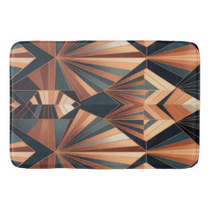 Neo Art Deco Teal Copper Geometric Sunburst Bath Mat