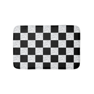 Neo Deco Black and Faux White Marble Checkerboard Bath Mat