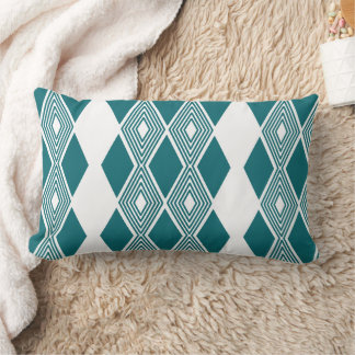 Neo-Deco Diamond Grid Teal Geometric Pillow