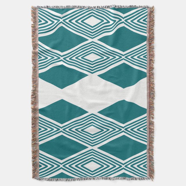 Neo-Deco Diamond Grid Teal Throw Blanket (Front Vertical)