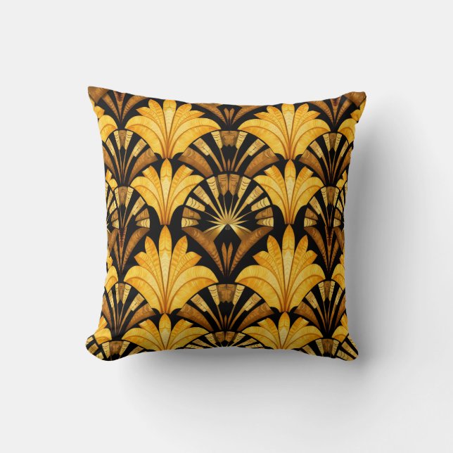 Neo Deco Gold Geometric Abstract Pattern Throw Pillow (Front)