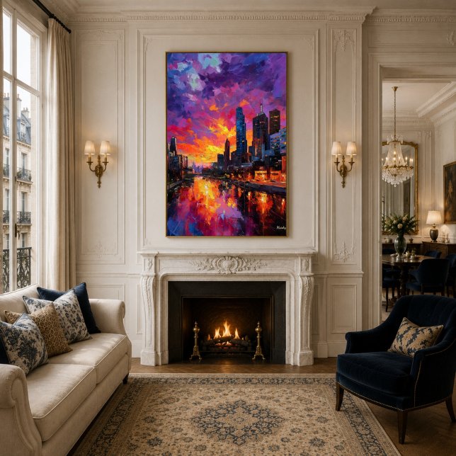 Neo Expressionist Melbourne Skyline Vibrant Sunset Poster (Creator Uploaded)