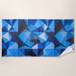 NEO GEO BLUE TRIANGLES Abstract DESIGN Beach Towel