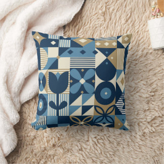 Neo geo design with elegant blue gold colours  throw pillow